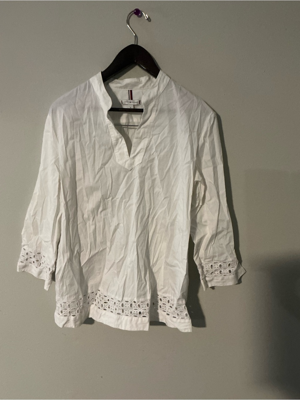 Tommy Hilfiger White Eyelet-Trim Peasant Blouse